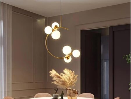White Glass G9 Bulb Pendant Light Gold Metal Home Hanging Lamp for Dining Room Bedroom Foyer,Modern Lighting-Warm White-6lights