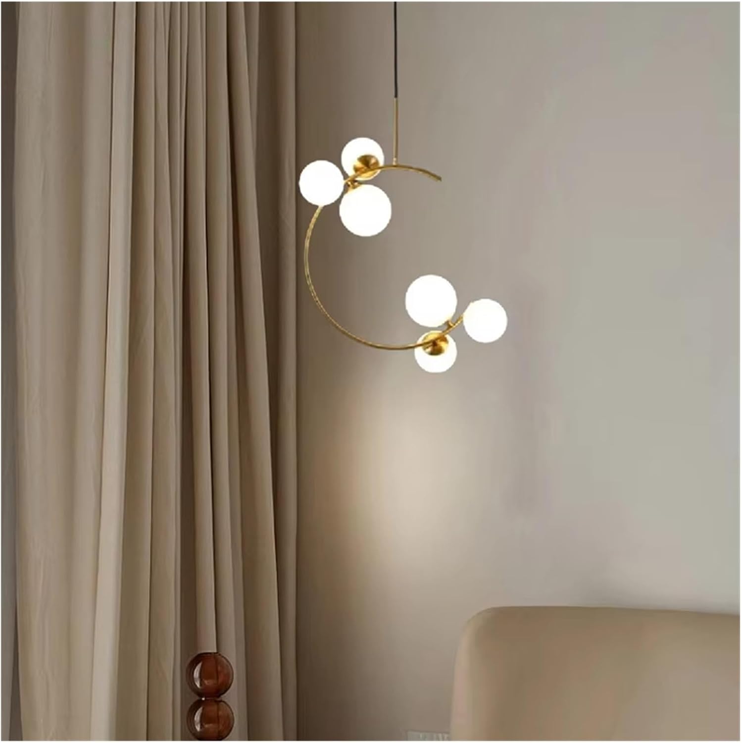 White Glass G9 Bulb Pendant Light Gold Metal Home Hanging Lamp for Dining Room Bedroom Foyer,Modern Lighting-Warm White-6lights - Image 5