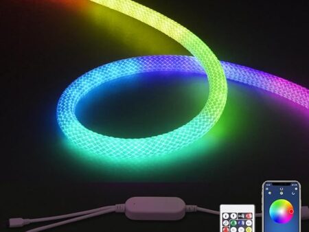RGB IC Neon LED Strip 360° Luminous Round Reticulated Neon Light Colour Changing LED Strip App Control Music Sync for Bedroom Home DIY Lighting